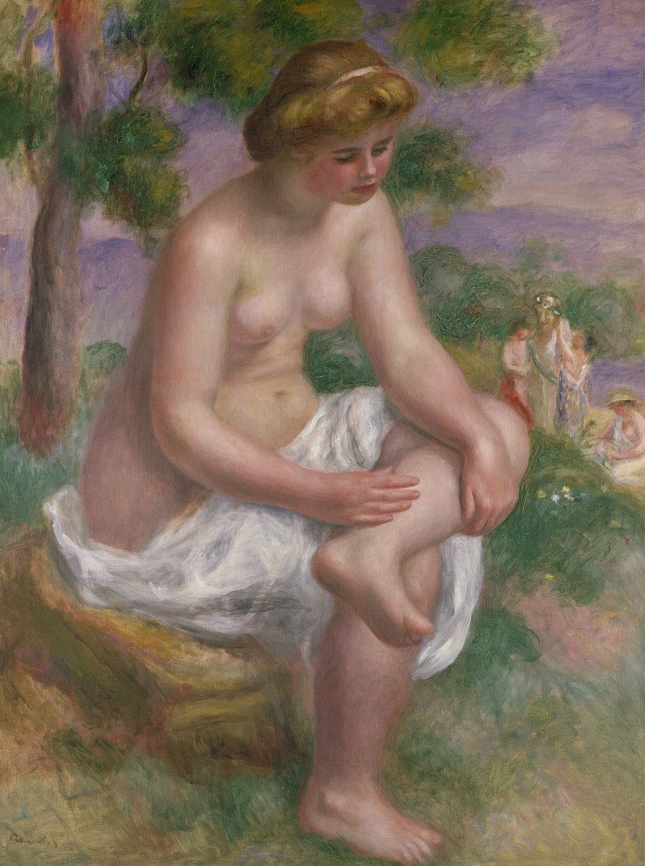 Siddende Badende i et Landskab eller, Eurydice, 1895-1900 af Pierre Auguste Renoir