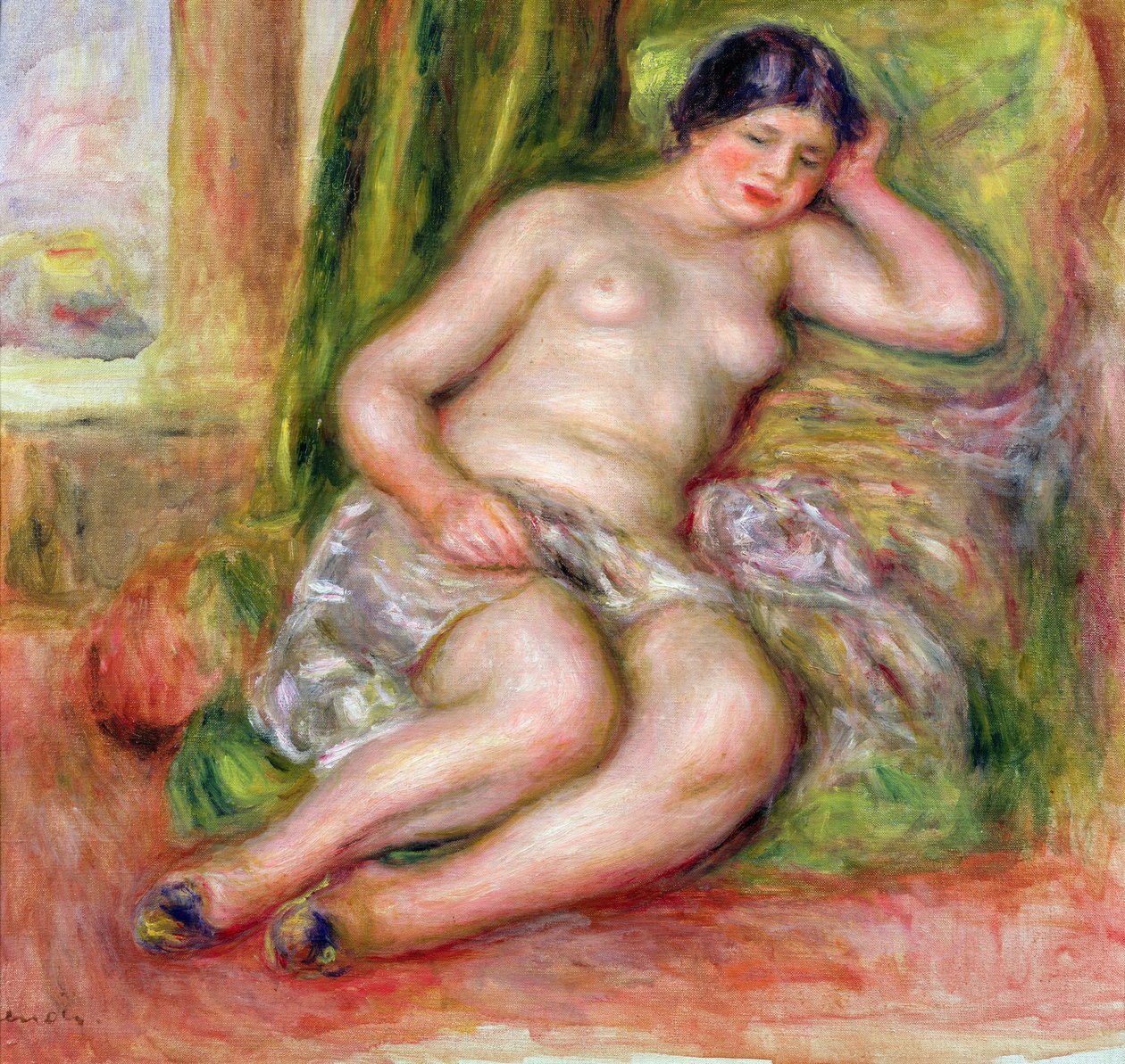 Sovende Odalisque, eller Odalisque i tyrkiske hjemmesko, ca. 1915-17 af Pierre Auguste Renoir