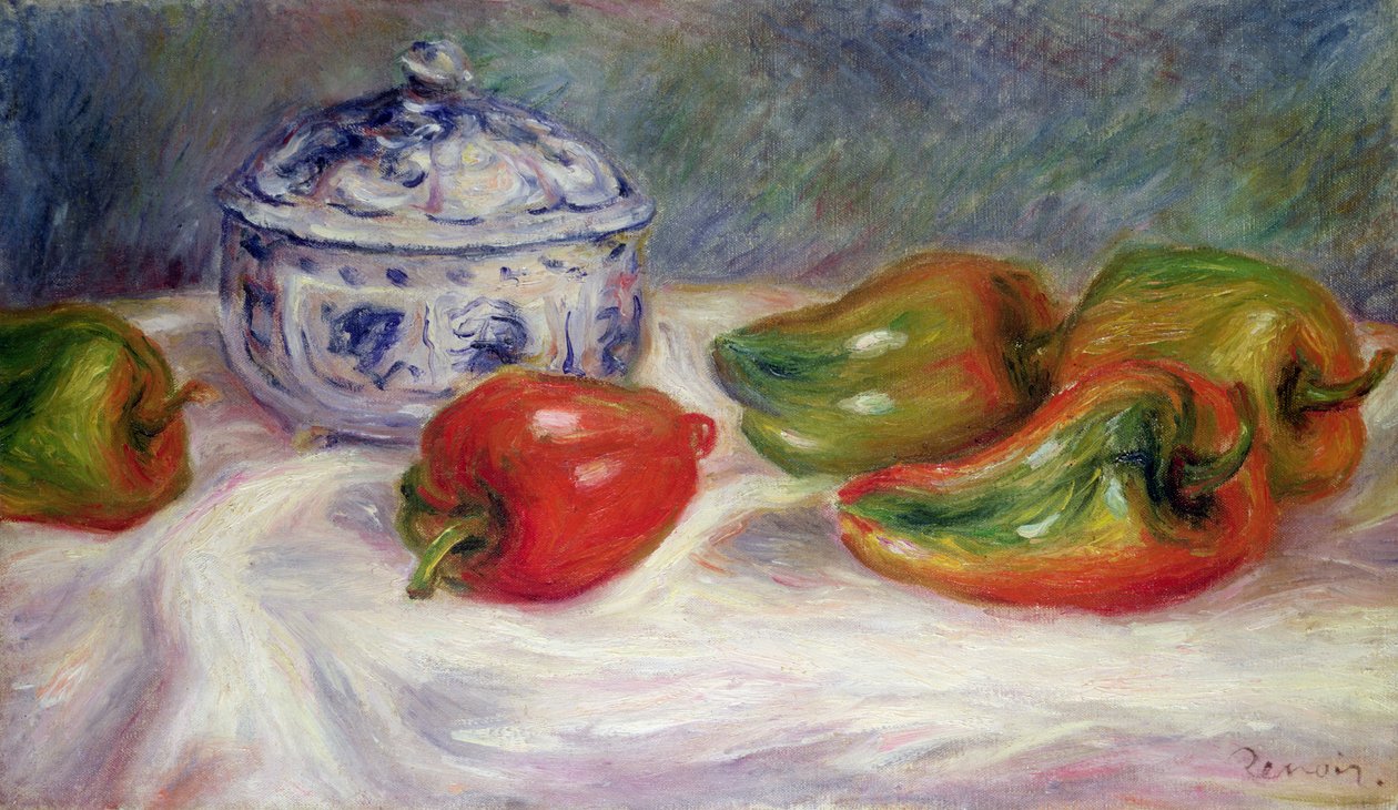 Stilleben med sukkerskål og rød peber, ca. 1905 af Pierre Auguste Renoir