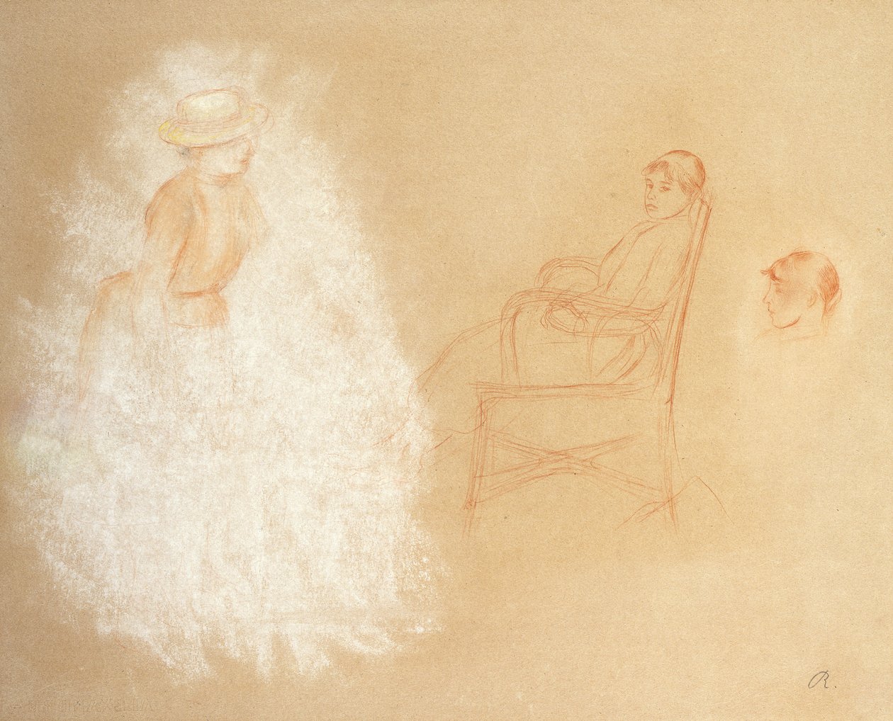 Studier af kvinder (kridt på papir) af Pierre Auguste Renoir