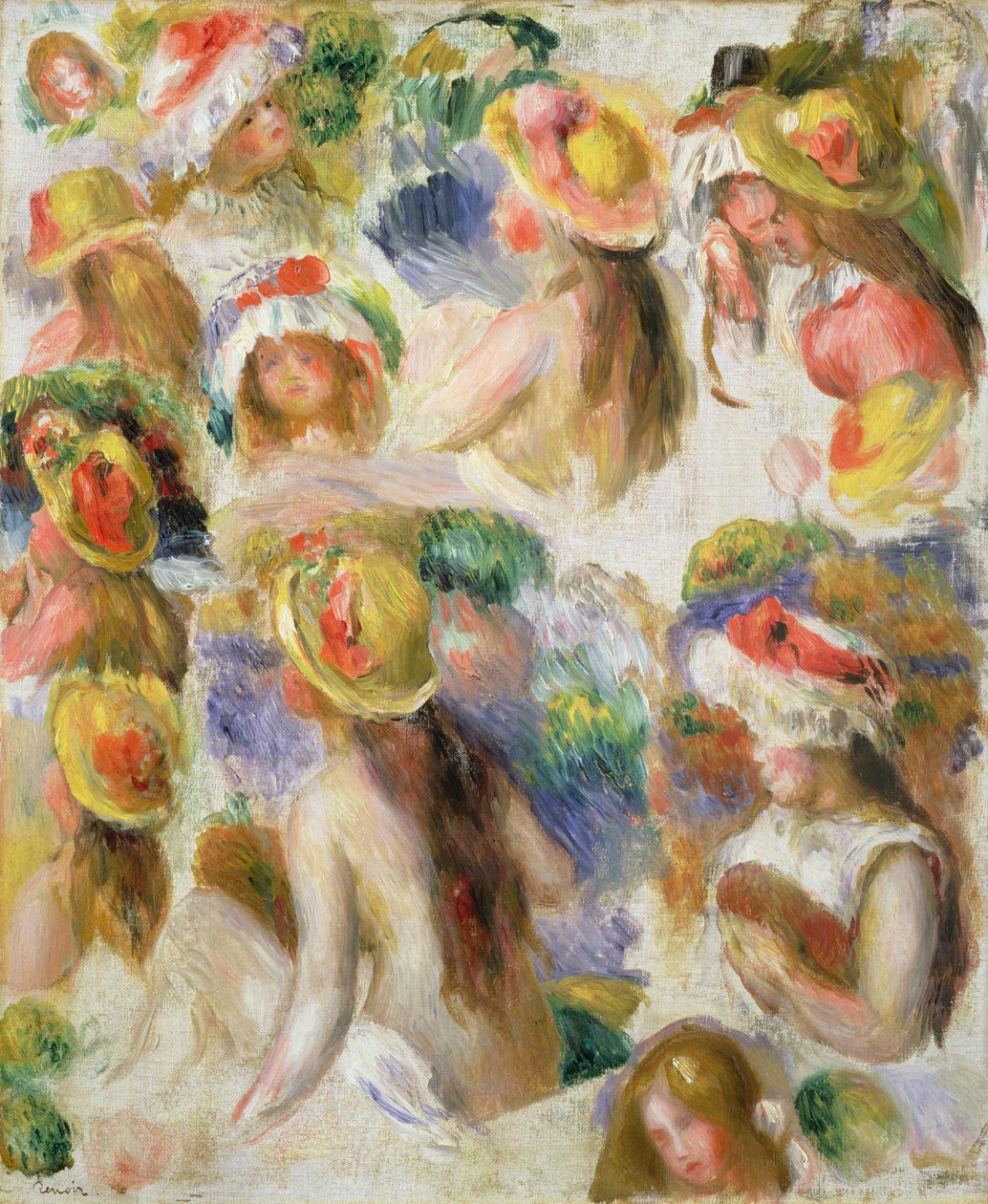 Undersøgelse af piger, der bærer hatte af Pierre Auguste Renoir