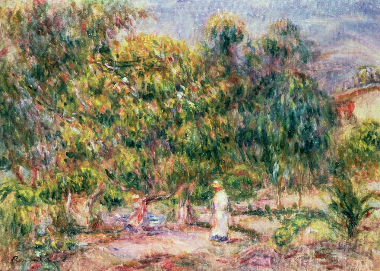 Kvinden i hvidt i haven ved Les Colettes, 1915 af Pierre Auguste Renoir