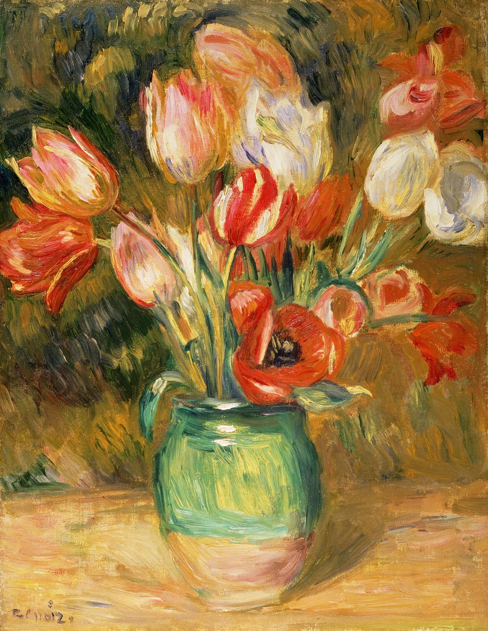 Tulipaner i vase af Pierre Auguste Renoir