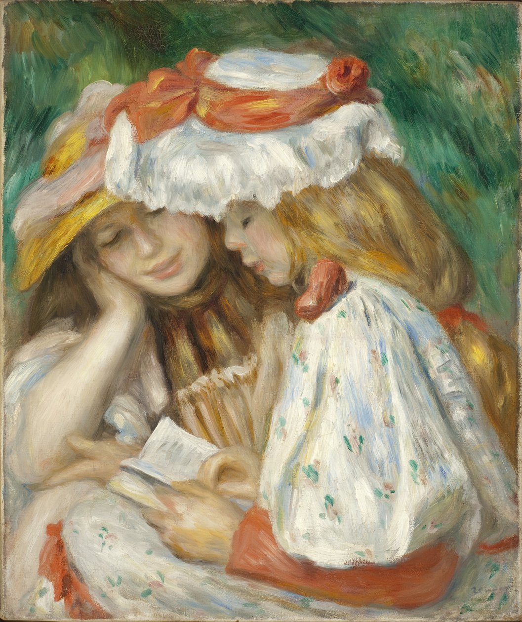 To piger læser, 1890-1 af Pierre Auguste Renoir