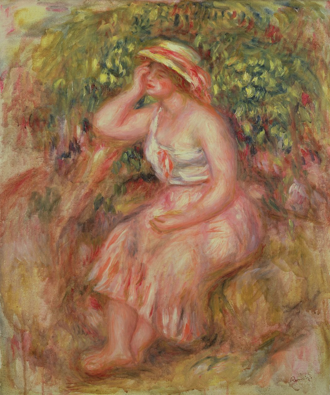 Kvinde hviler nær et træ, 1915-17 af Pierre Auguste Renoir