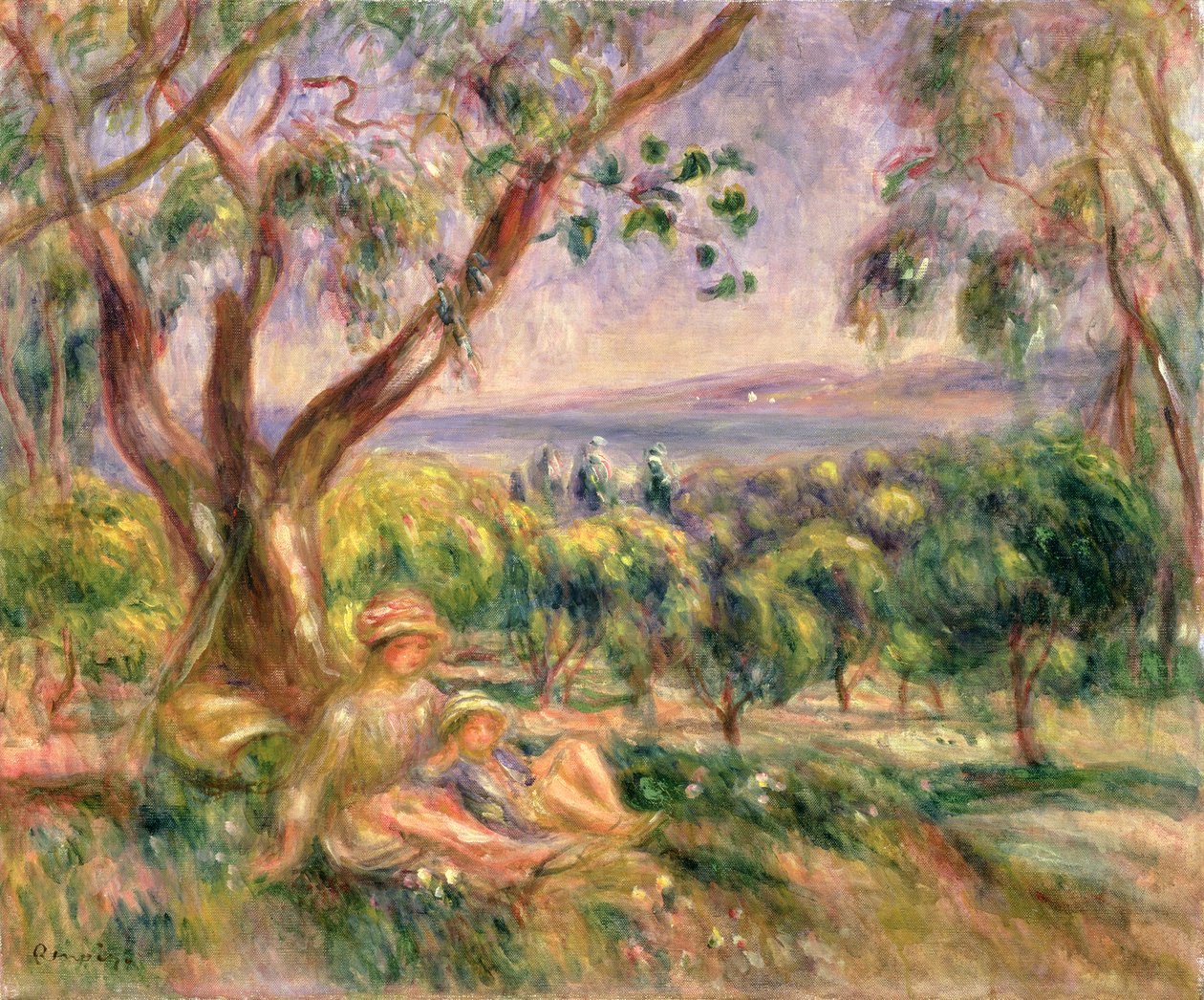 Kvinde og barn under et træ, ca. 1910 af Pierre Auguste Renoir