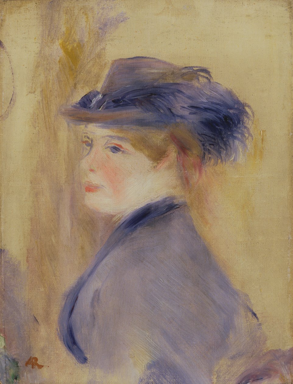 Kvinde i blåt med plymerhat, ca. 1875 af Pierre Auguste Renoir