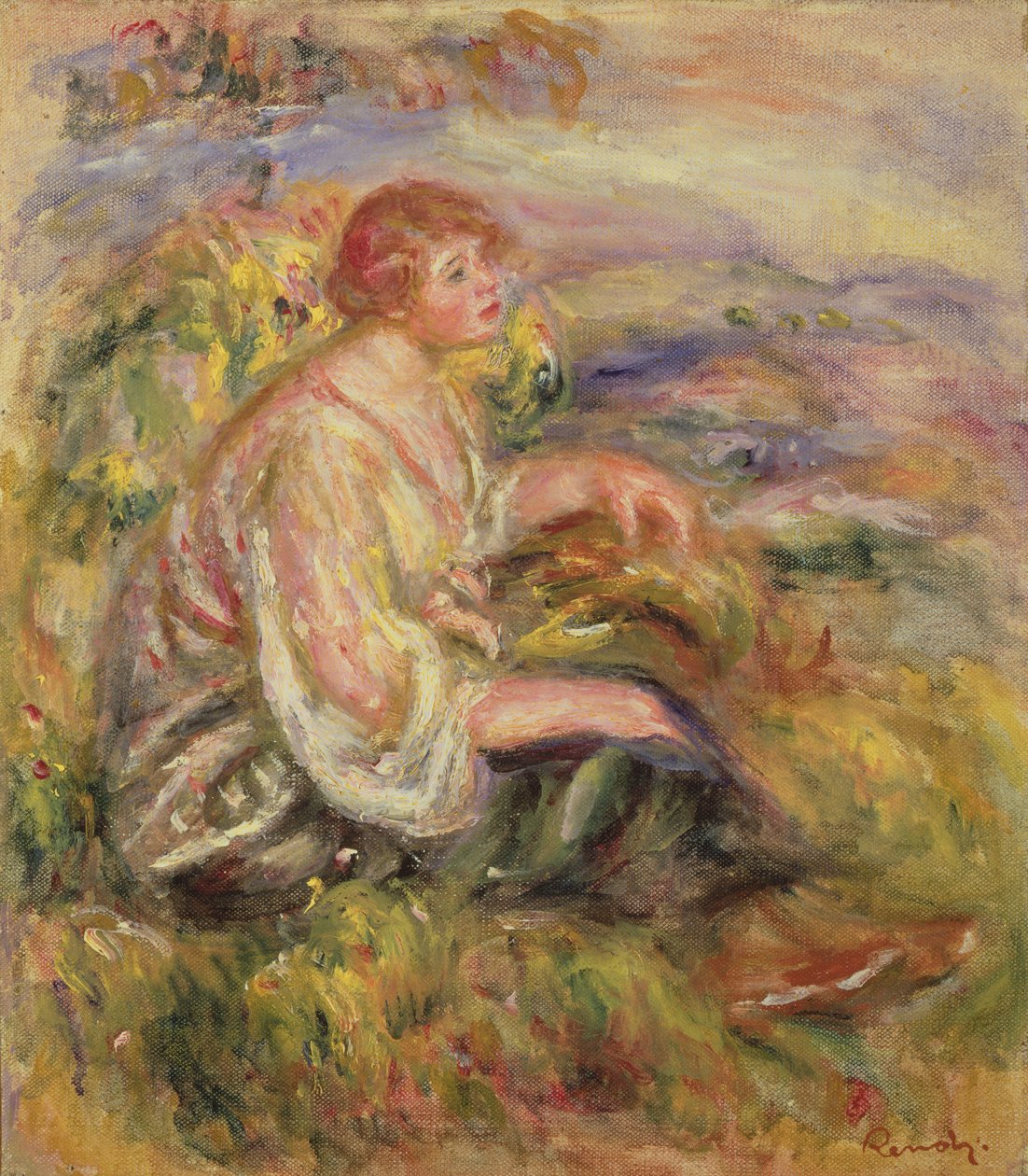 Kvinde på en bakkeskråning, ca. 1916-18 af Pierre Auguste Renoir