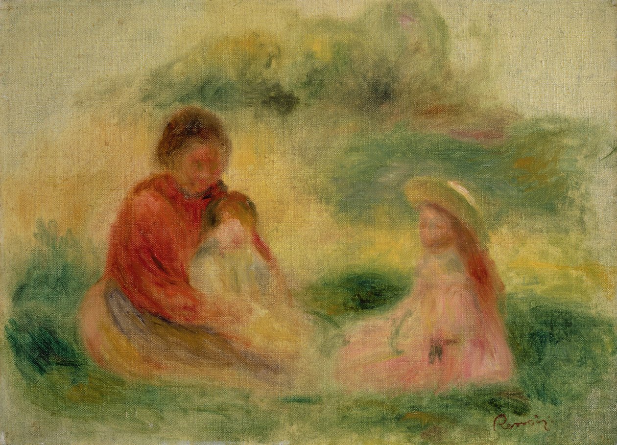Kvinde med to børn siddende på jorden, 1902-03 af Pierre Auguste Renoir