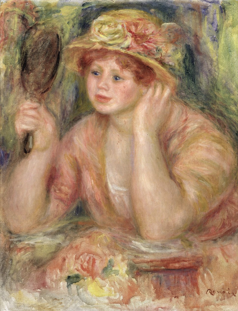 Kvinde med et spejl, ca. 1915 af Pierre Auguste Renoir