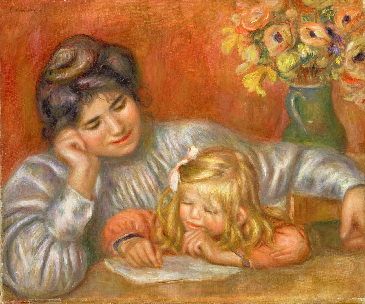 Skrivelektion (Gabrielle og Claude), 1905 af Pierre Auguste Renoir