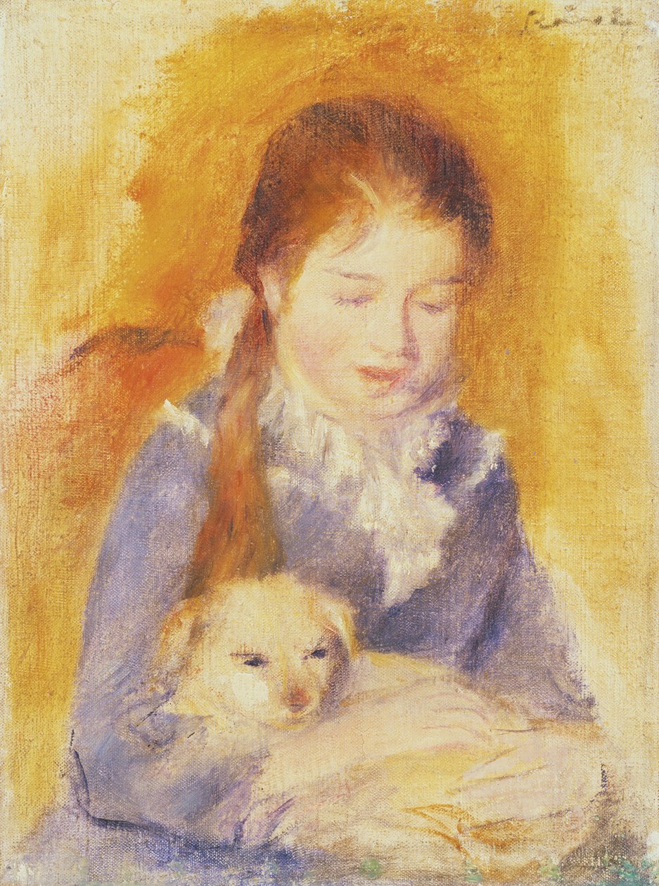 Ung pige med hund, ca. 1875 af Pierre Auguste Renoir
