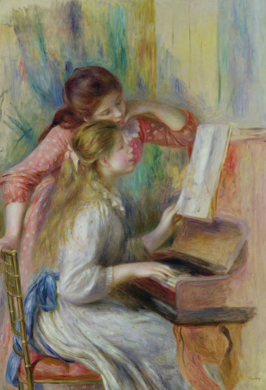 Unge piger ved klaveret, ca. 1890 af Pierre Auguste Renoir