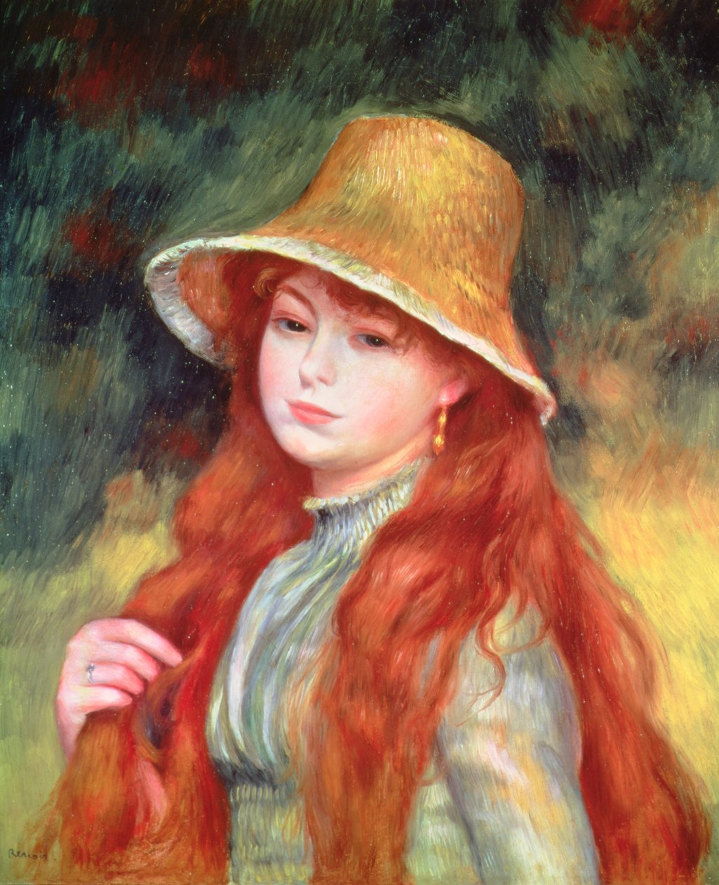 Ung pige med langt hår, eller Ung pige i stråhat, 1884 af Pierre Auguste Renoir