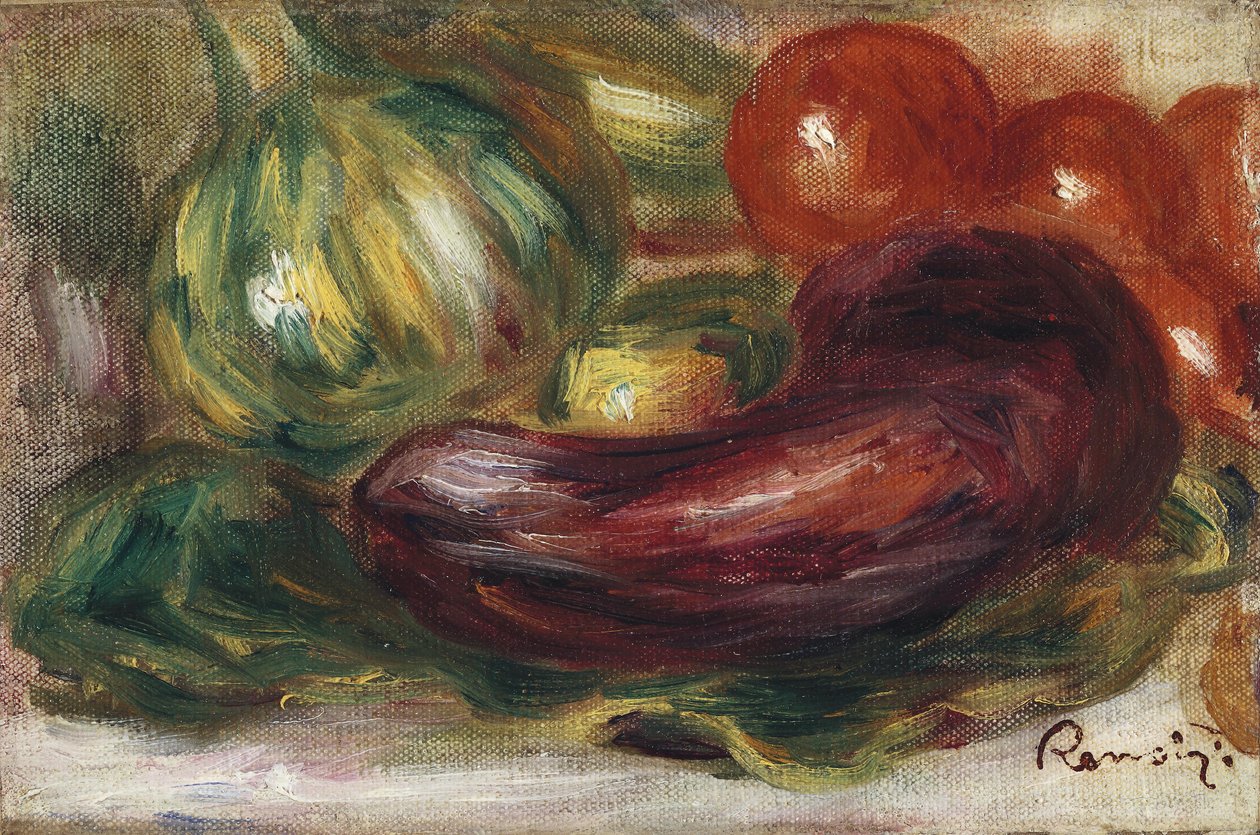 Zucchini, tomater og aubergine af Pierre Auguste Renoir