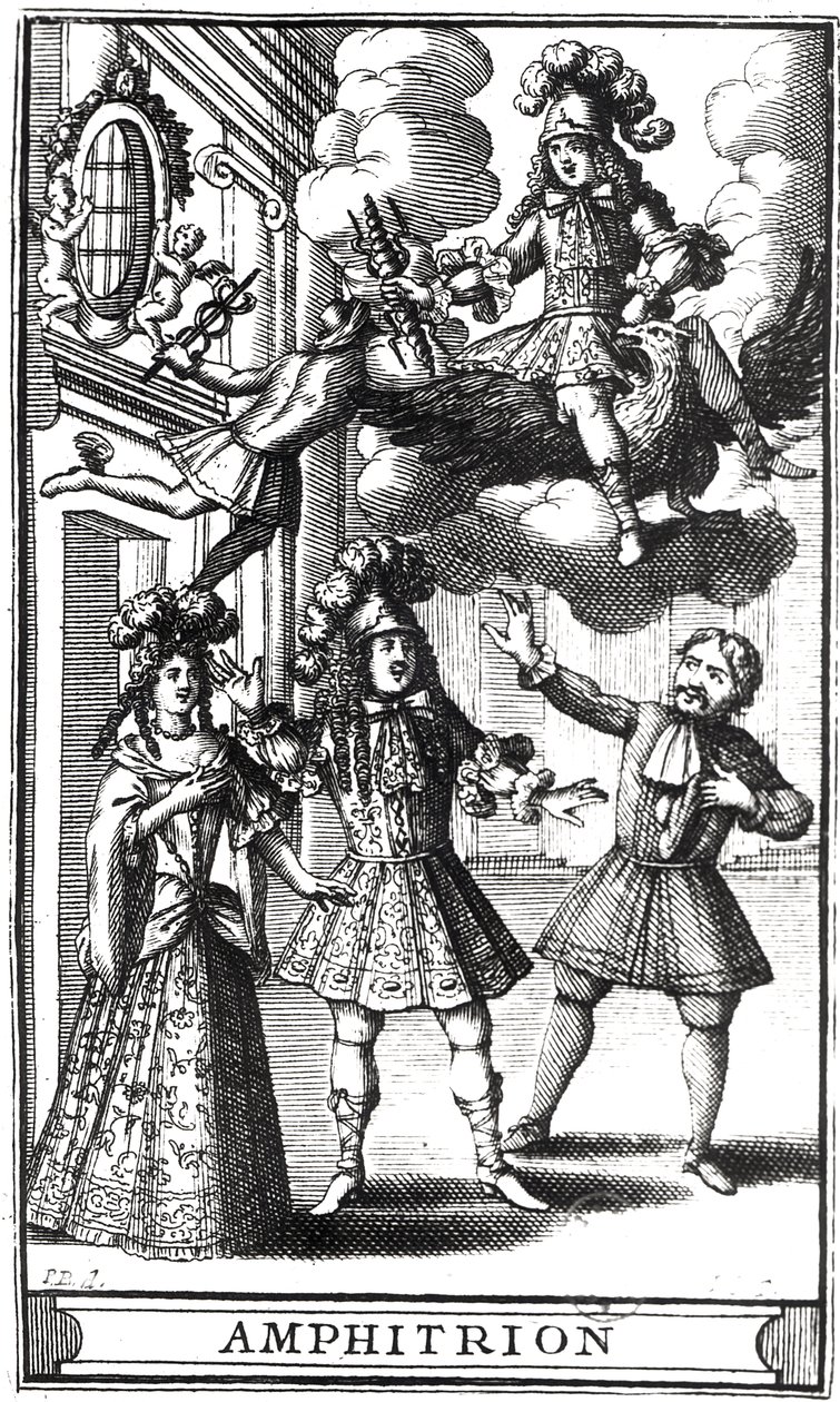 Frontispice til "Amphitryon" af Moliere (1622-73), graveret af Jean Sauve (fl.1660-91), udgivet i Paris i 1668 af Pierre Brissart