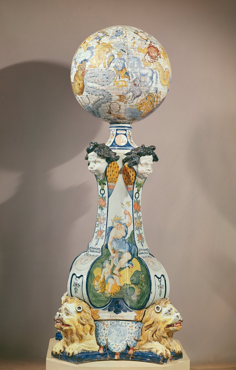 Himmelkugle på en piedestal med fire løver, 1725 (keramik) af Pierre Chapelle