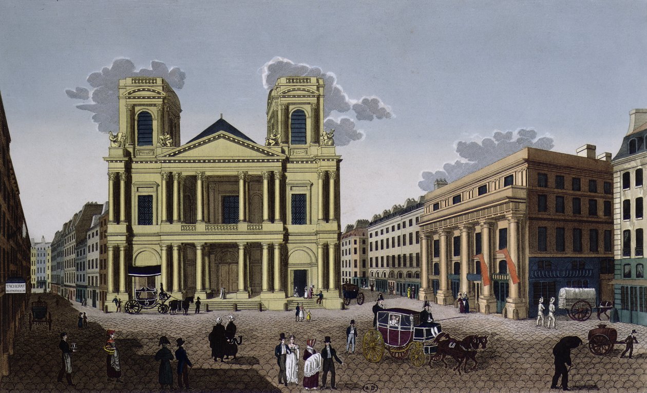 Verandaen til Saint Eustache-kirken, ca. 1815-20 (farvegravering) af Pierre Courvoisier