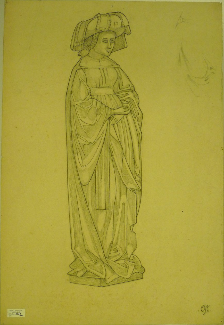 Tegning efter en af græderne fra graven til Isabella of Bourbon af Pierre Cuypers