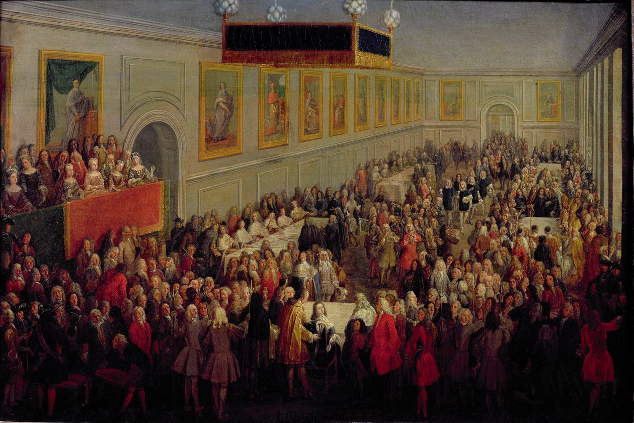 Fest efter Ludvig XVs kroning (1710-74) i Palais Archiepiscopal i Reims, 25. oktober 1722, 1722 af Pierre Denis Martin