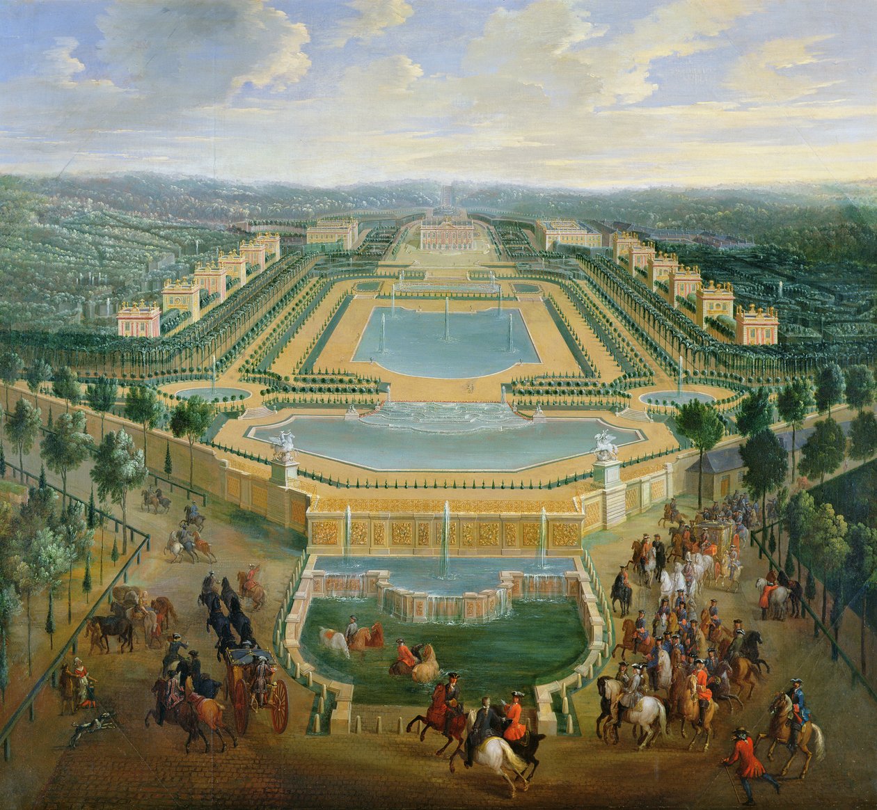 Generel udsigt over slottet og pavillonerne ved Marly, 1722 af Pierre Denis Martin
