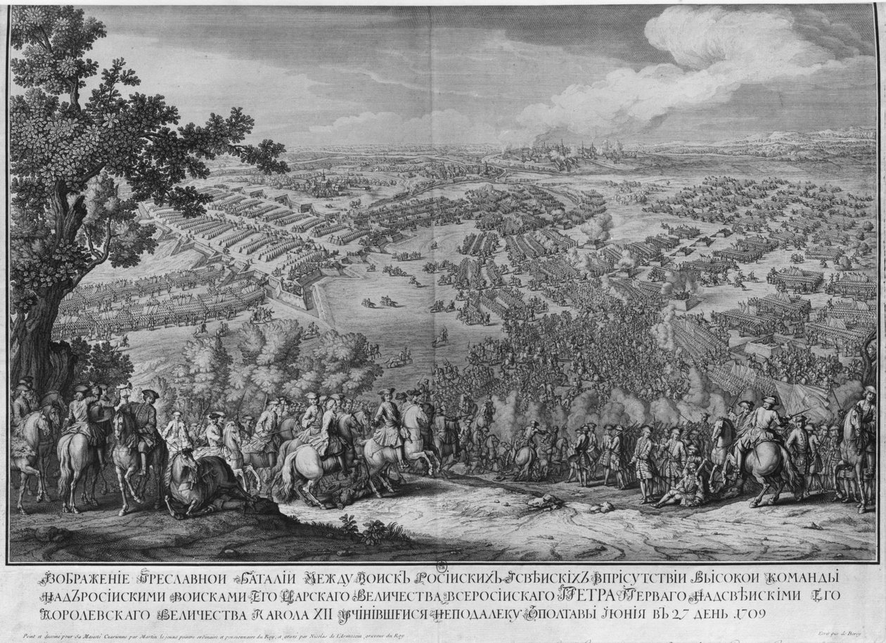 Slaget ved Poltava, indgraveret af en af familien Nicolas Larmessin, 1709 af Pierre Denis Martin