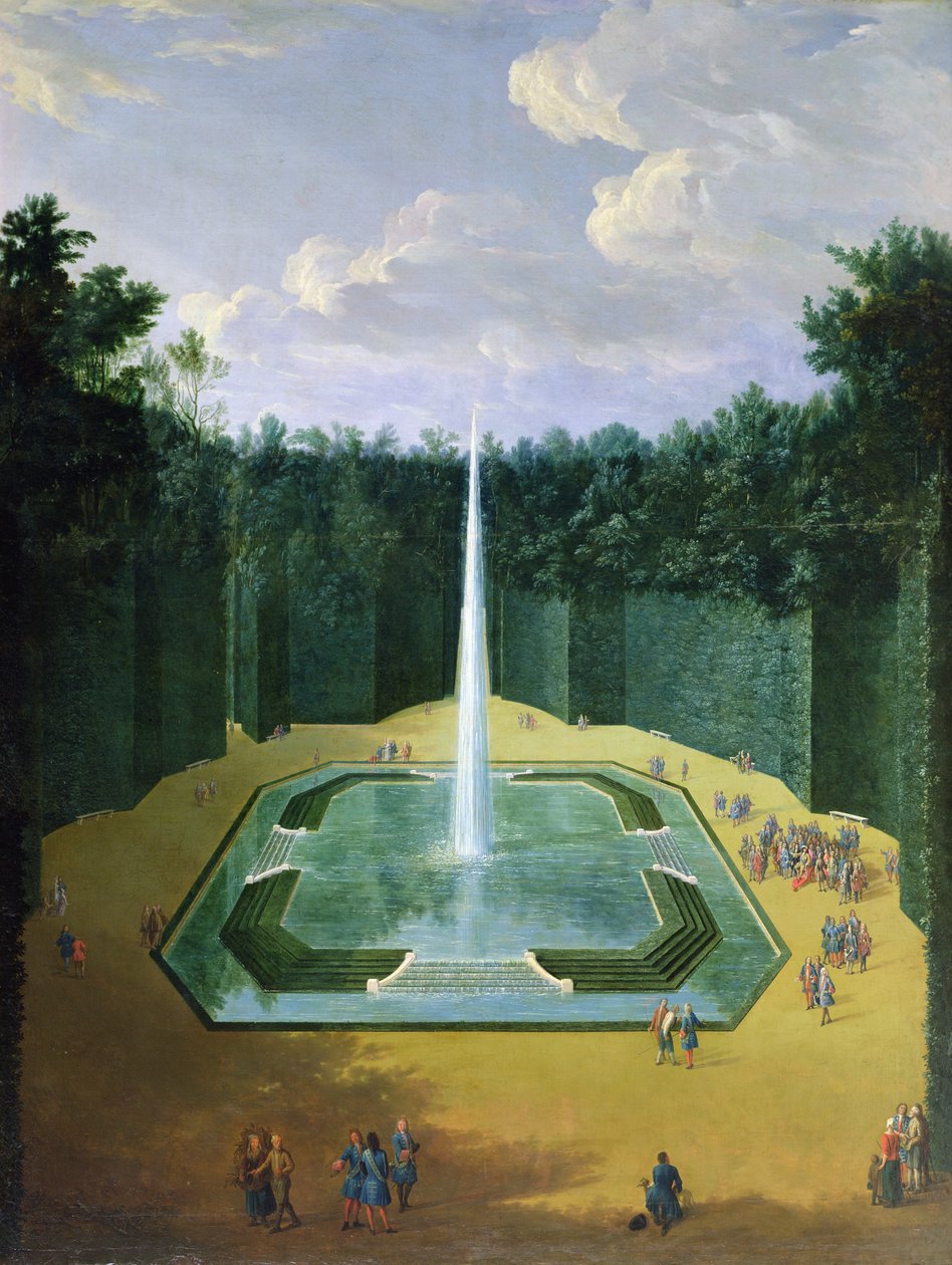 Udsigt over Fountain Obelisken i Versailles haver (Louis XIV promenade) af Pierre Denis Martin
