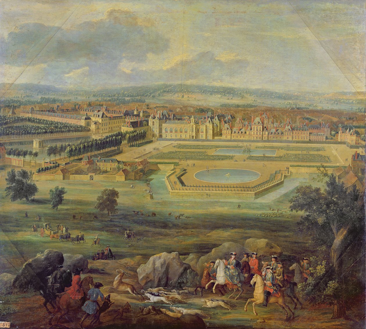 Udsigt over slottet Fontainebleau fra Parterre of the Tiber, 1722 af Pierre Denis Martin
