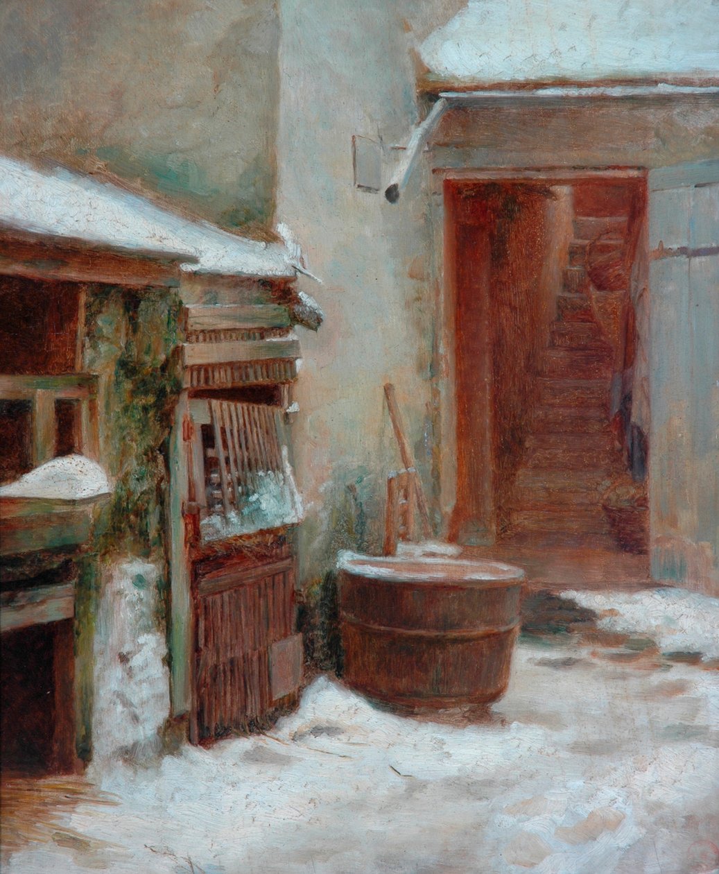 The Porch (olie på træpanel) af Pierre Edouard Frere
