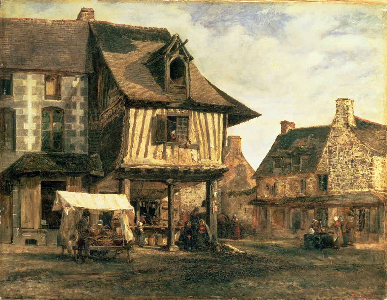 Markedspladsen i Normandiet, ca. 1832 (panel) af Pierre Etienne Theodore Rousseau
