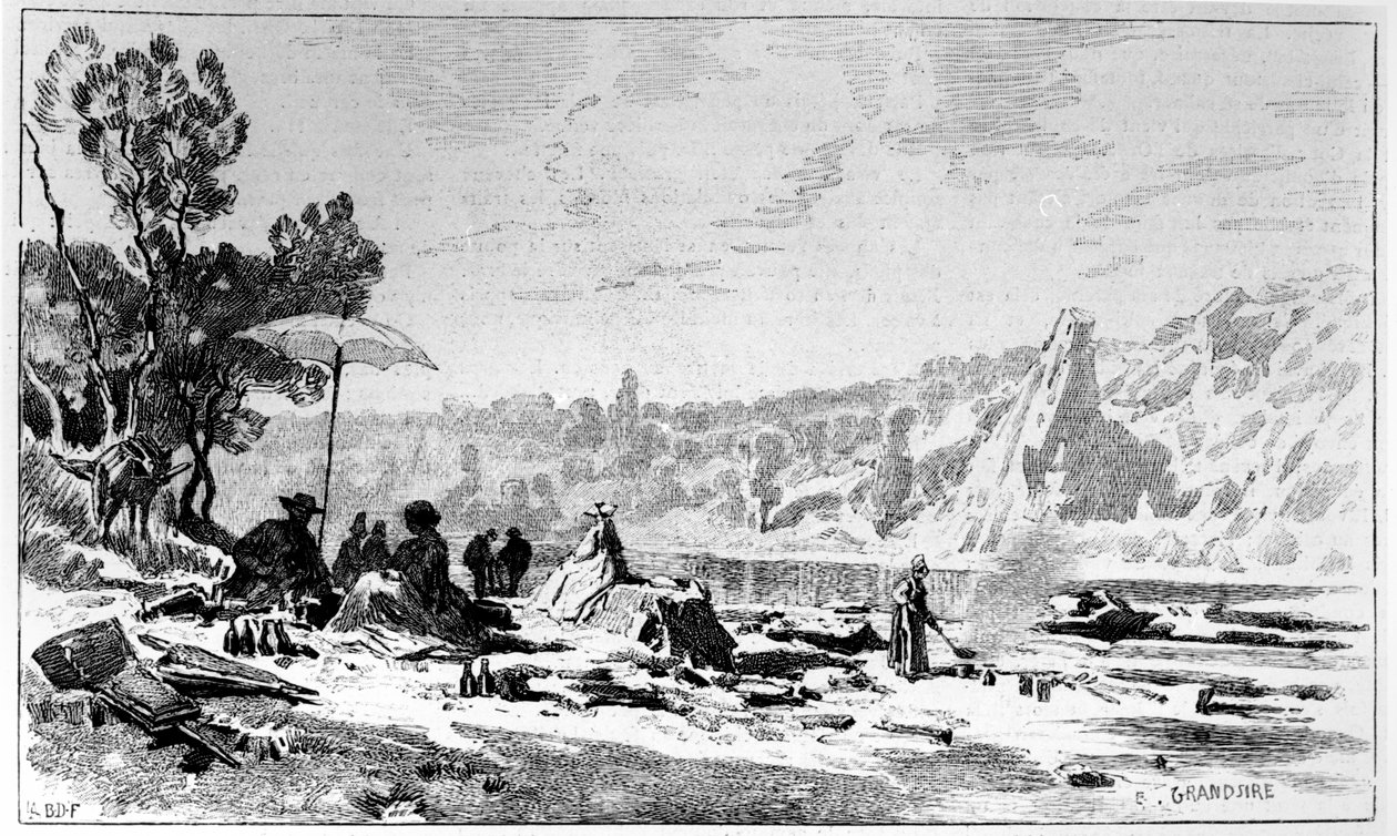 George Sand spiser frokost på bredden af Creuse, ca. 1860 af Pierre Eugene Grandsire