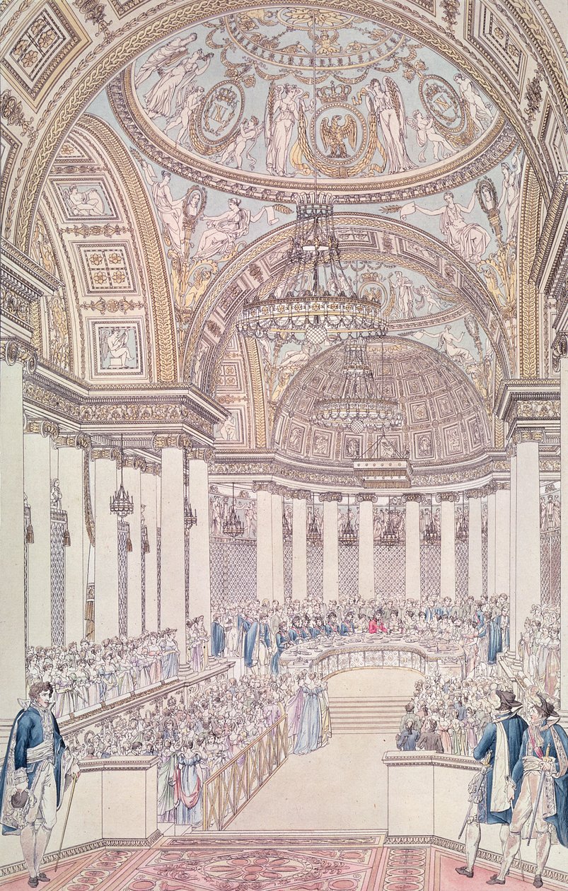 Kejserlig banket i den store salon i Tuileries-paladset i anledning af brylluppet mellem Napoleon I (1769-1821) og Marie-Louise (1791-1847) af Østrig, 2. april 1810, graveret af Charles Norma af Pierre Francois Leonard Fontaine