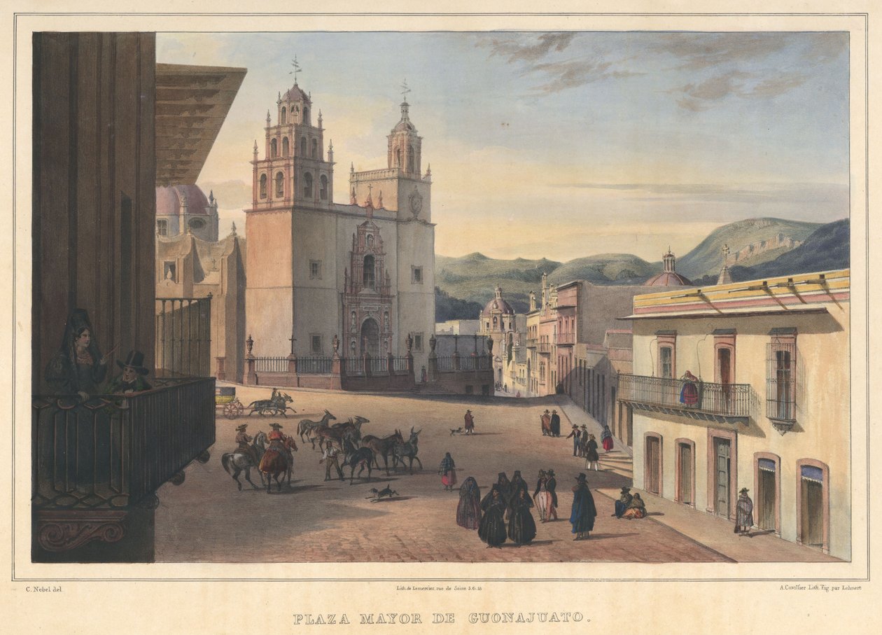 Plaza Mayor de Guanajuato, udsigt over hovedtorvet i Guanajuato, Guanajuato af Pierre Frédéric Lehnert