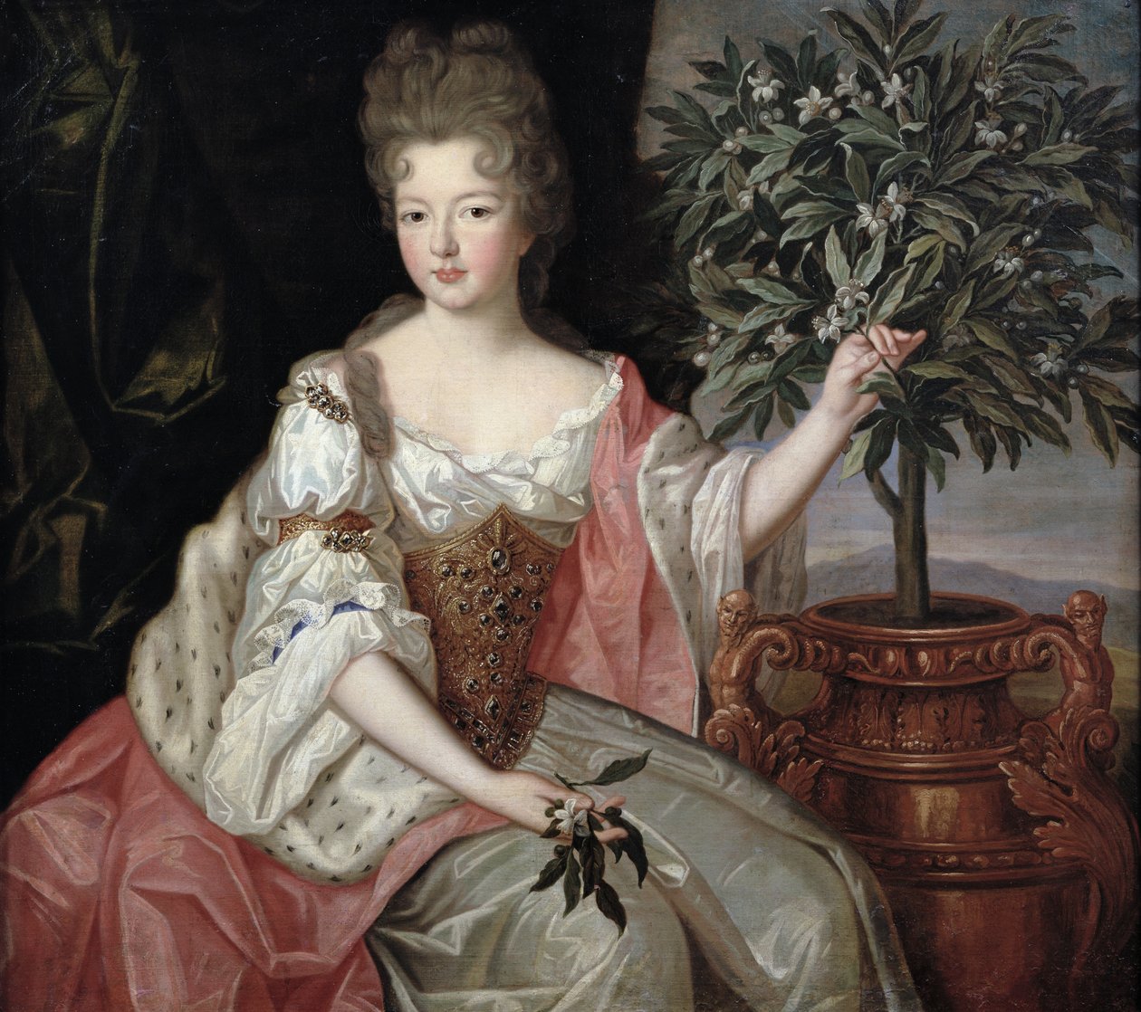 Portræt af Francoise Marie de Bourbon (1677-1749) hertuginde af Orleans (Mademoiselle de Blois) af Pierre Gobert