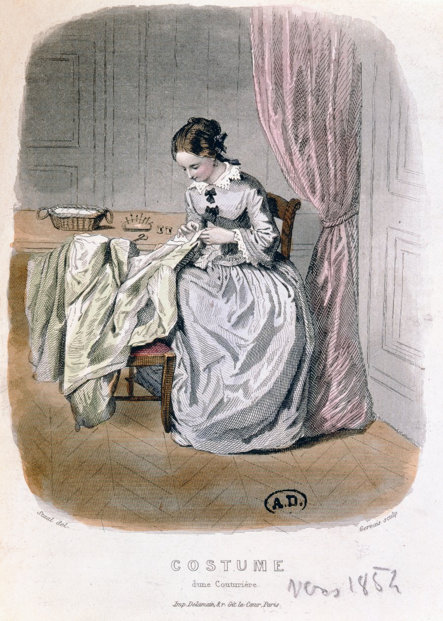 A Couturier at Work, graveret af Gervais (1800-tallet) 1854 af Pierre Gustave Eugene Staal