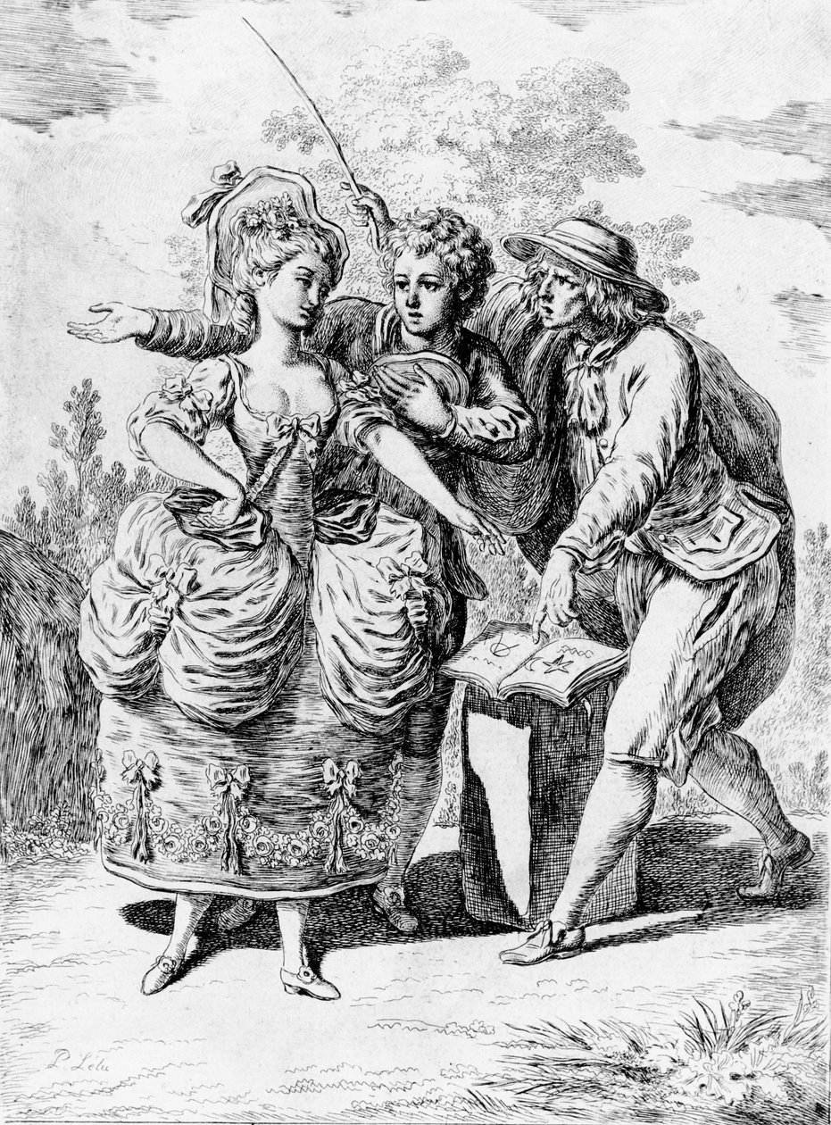 Illustration til "Le Devin du Village" af Jean-Jacques Rousseau (1712-78) 1779 af Pierre Lelu