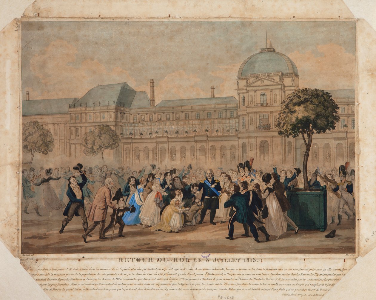 Kongens tilbagevenden, 8. juli 1815, 1815 (farvet akvatint) af Pierre Michel Alix