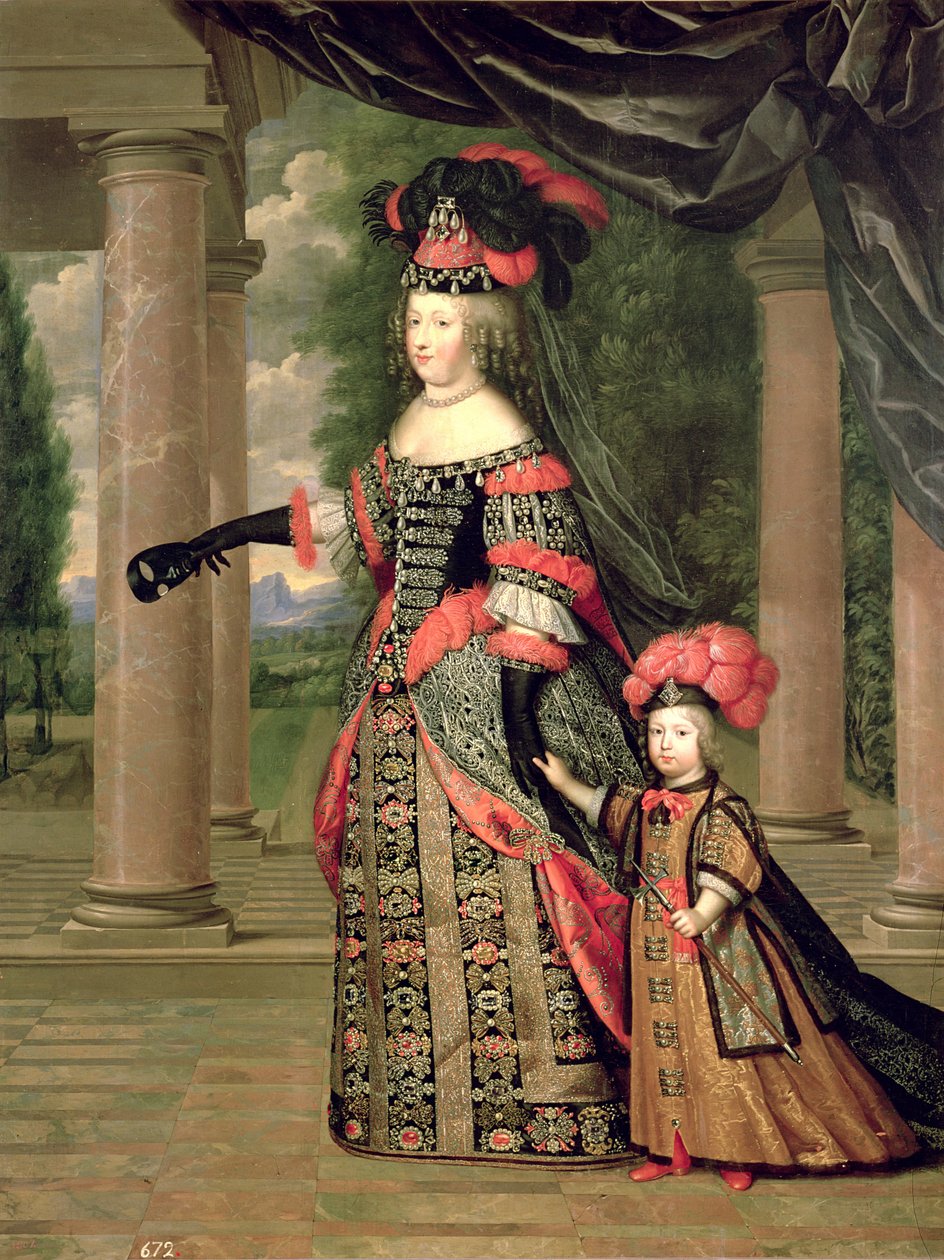 Maria Theresa (1638-83) kone til Ludvig XIV, med sin søn Dauphin Ludvig af Frankrig (1661-1711) efter 1661 af Pierre Mignard