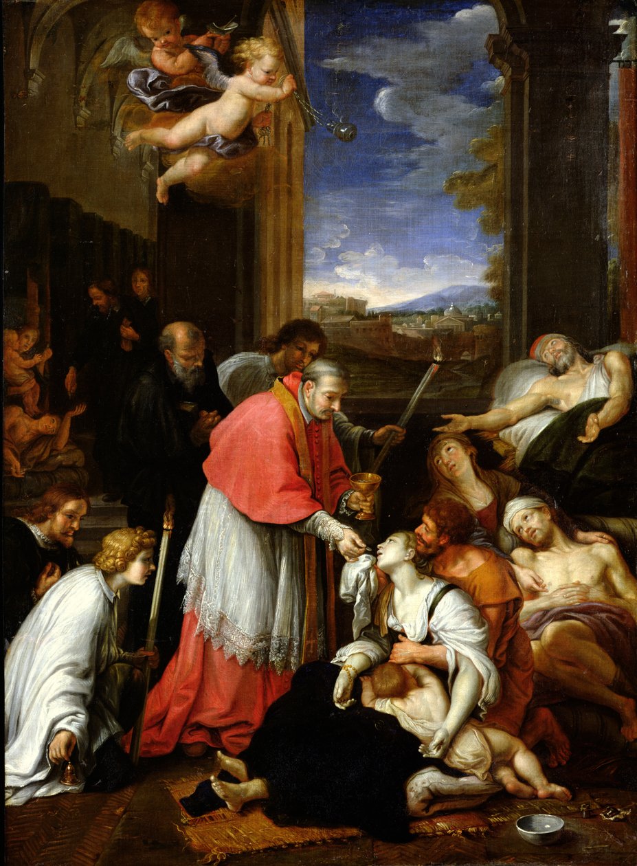 St. Charles Borromeo (1538-84) Fordeling af nadveren til plageofre i Milano i 1576 af Pierre Mignard