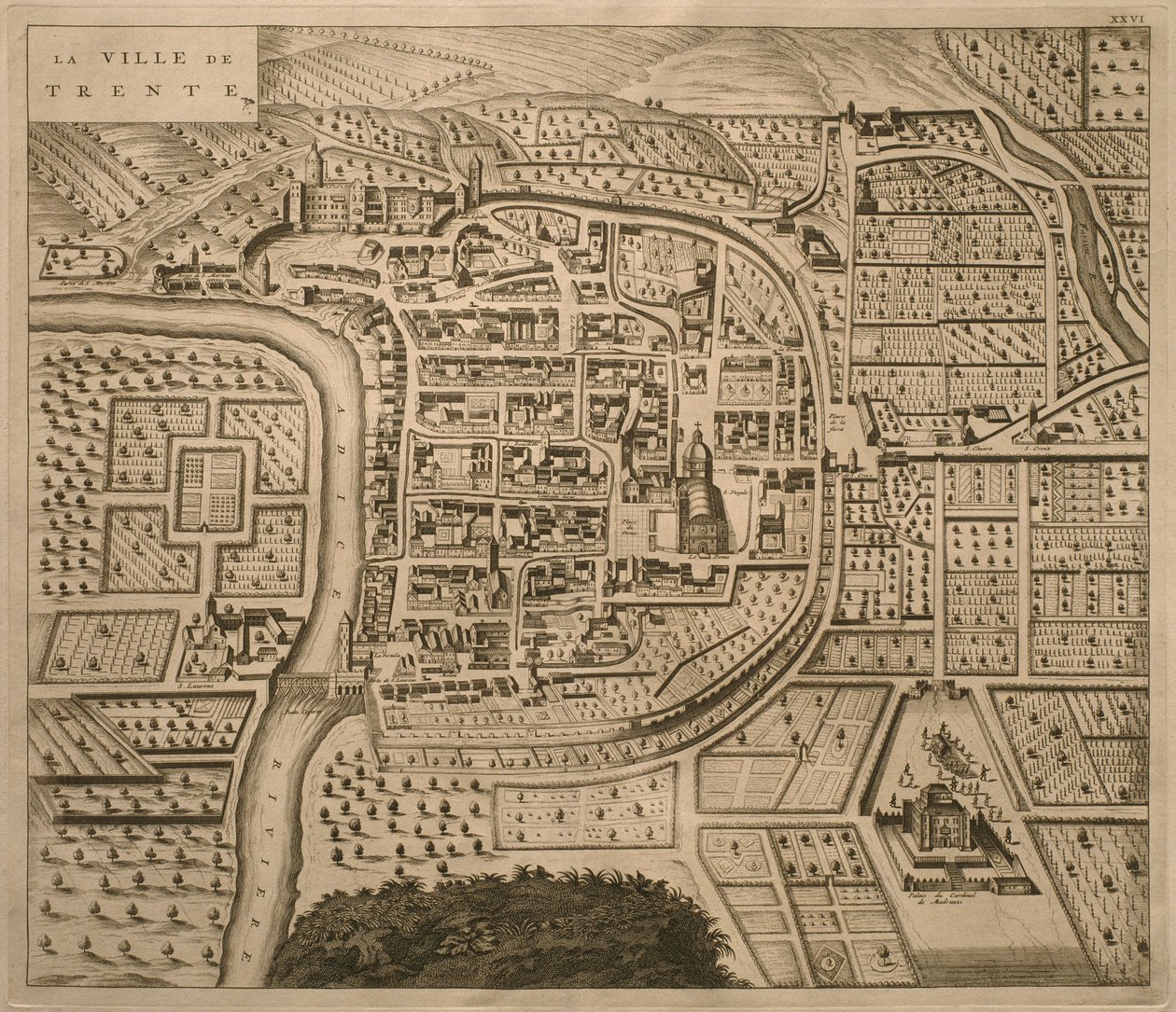 Kort over Trento, fra 