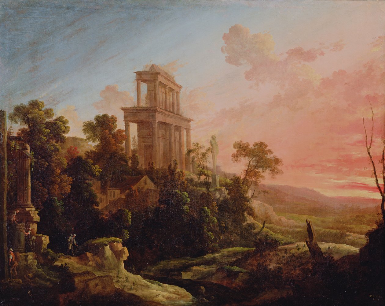 Landskab med nedgående sol, 1705 af Pierre Patel
