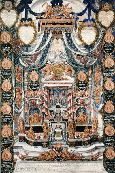 Dekoration til begravelsen af Louis II de Bourbon (1621-86), prins af Conde, i kirken Saint-Louis-en-LIle, 1687 af Pierre Paul Sevin