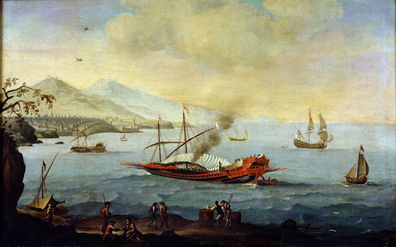 Galleon lagt op i havn af Pierre Puget