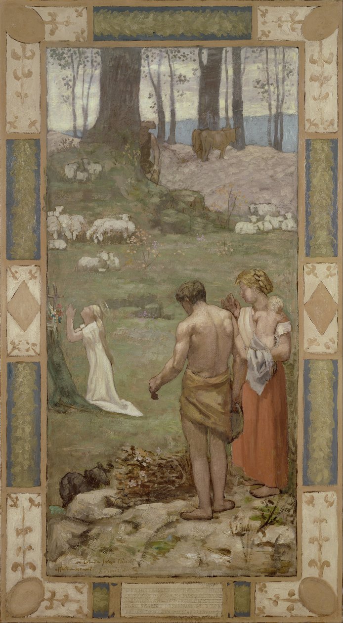 Saint Genevieve som barn i bøn af Pierre Puvis de Chavannes