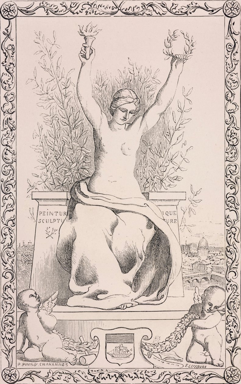 Allegory of Paris, 1800-tallet (bw-gravering) af Pierre Puvis de Chavannes
