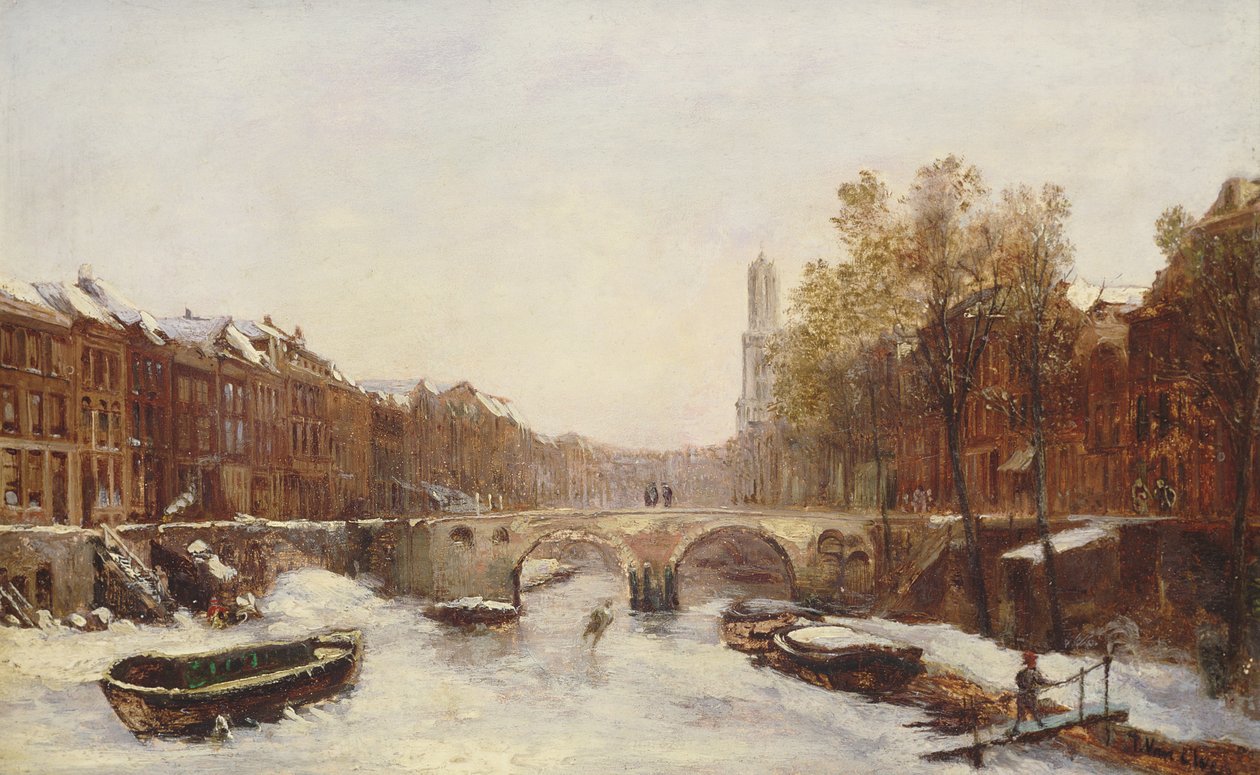 Hollandsk by om vinteren (olie) af Pierre Tetar van Elven