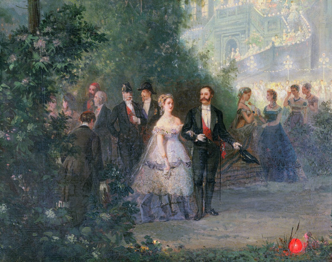 Aftenfest på Tuilerierne, 10. juni 1867 olie på lærred detalje af 218257 af Pierre Tetar van Elven
