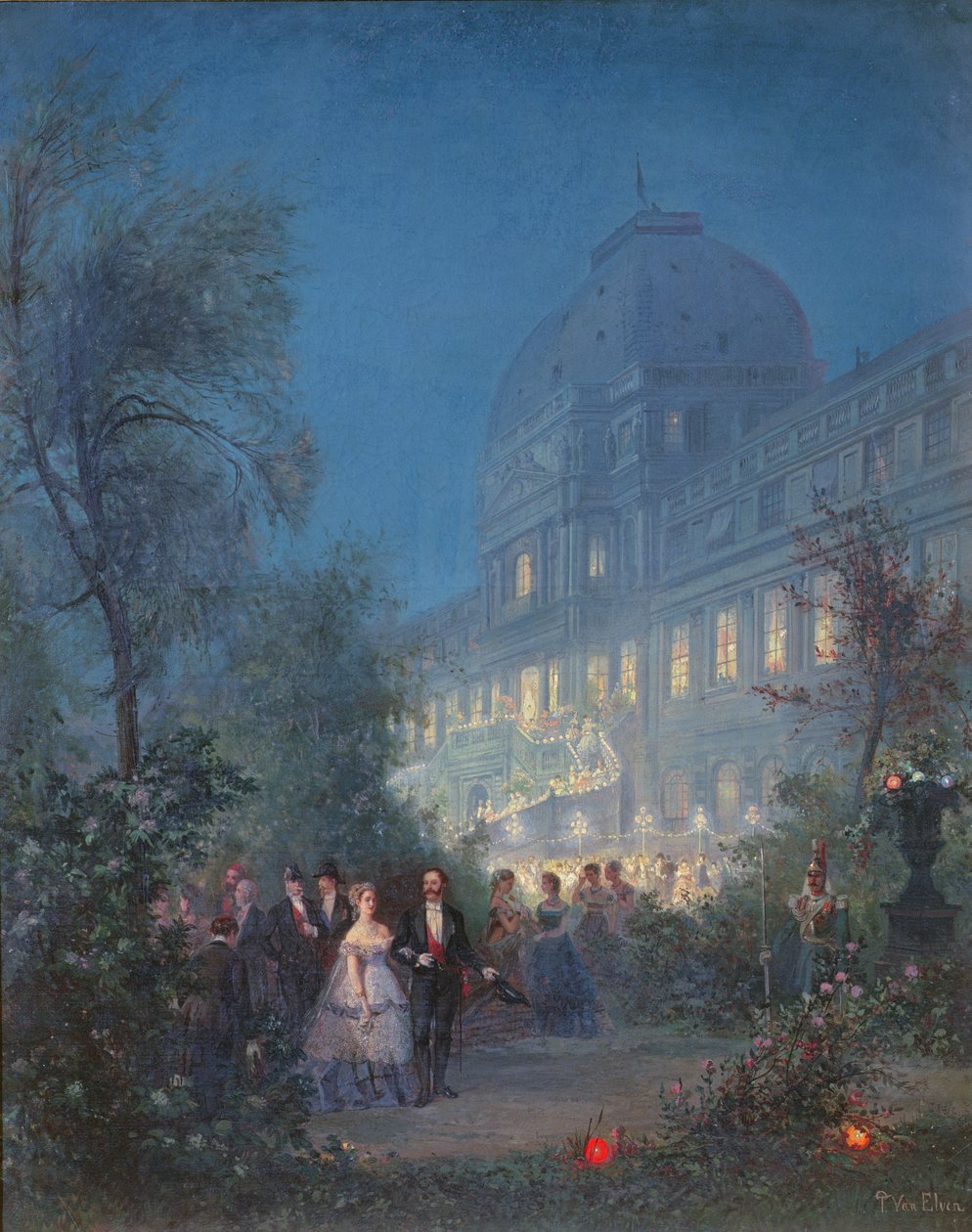 Fest på Tuilerierne for den internationale udstilling, 10. juni 1867, Eugenie med zar Alexander II og Napoleon III med kongen af Preussen af Pierre Tetar van Elven