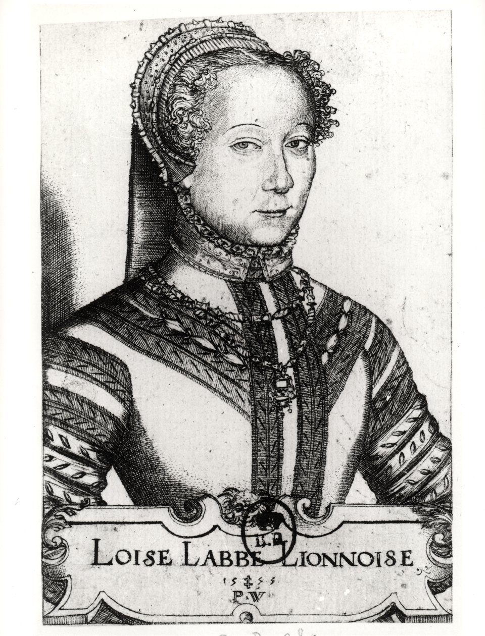 Louise Labe (ca. 1524-66) La Belle halestykke, 1555 af Pierre Woeiriot de Bouzey