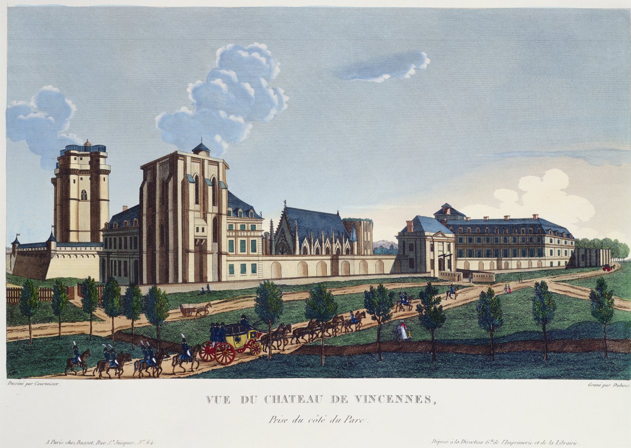 Udsigt over Chateau de Vincennes, ca. 1820 (farvegravering) af Pierre after Courvoisier